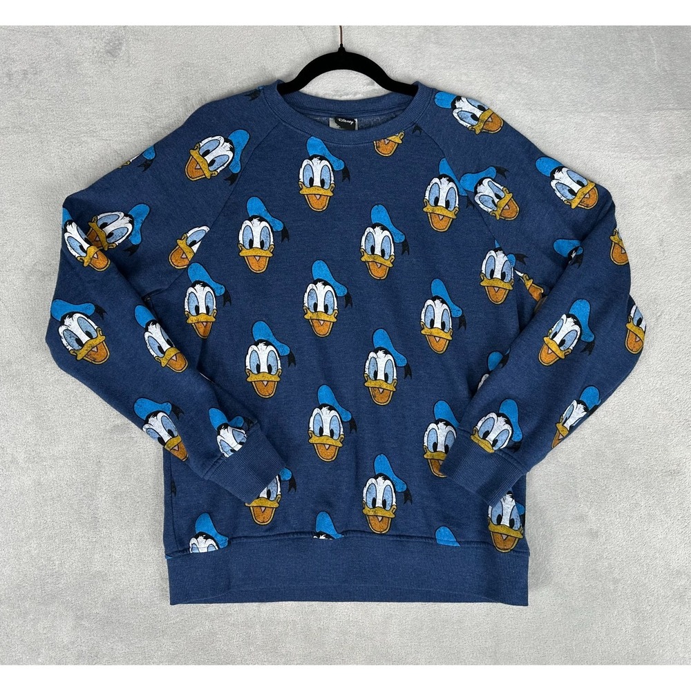 Disney Donald Duck Head All Over Print Crewneck sweatshirt Unisex Size M Blue